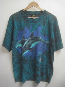 一点物!! Churinga チュリンガ ビンテージ ドルフィン柄 プリントＴシャツ ソウガラ PLANET EARTH MADE IN AUSTRALIA サイズ M