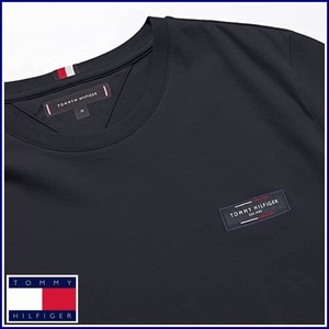 胸元のバッジロゴ　ウーブン素材Tシャツ　ネイビー　Mサイズ　TOMMY HILFIGER #ngTOMMY