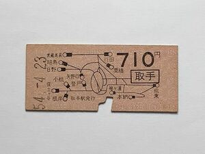 【希少品セール】国鉄 地図式乗車券 (取手→710円区間) 取手駅発行 6891