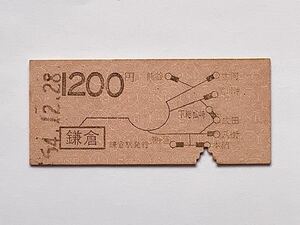 【希少品セール】国鉄 地図式乗車券 (鎌倉→1200円区間) 鎌倉駅発行 0139