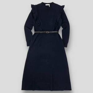  ultimate beautiful goods Chloe / Chloe 21AW cashmere la full long knitted dress CHC21WMR2257048M M SSL555 navy frill One-piece belt attaching 