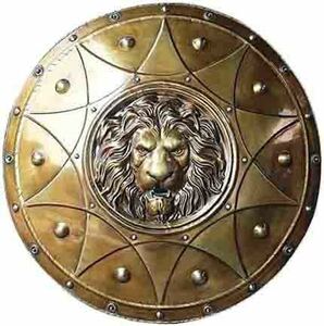 トロイ戦争 ライオンの飾りを付けた古代ギリシャのシールド楯 手作り金属工芸品 騎士 バー 贈り物 輸入品