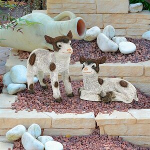 農場に新しく加わった、ヤギの赤ちゃん動物2匹彫像 庭園彫刻 ガーデン 芝生 新築祝い プレゼント 贈り物 輸入品