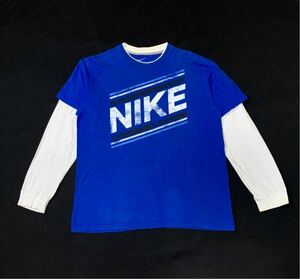 NIKE ナイキ // 長袖 重ね着風 ロゴプリント Tシャツ・カットソー (ブルー系×白) サイズ XL