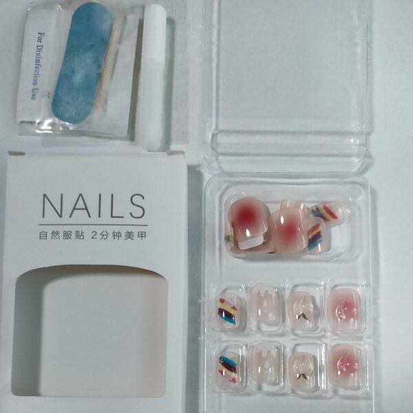 NAILS 24pcs ネイルチップ つけ爪 デコレーション グミシート付　クリアピンク系　J