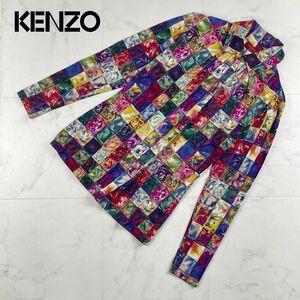 美品 KENZO ケンゾー 総柄 ハーフジップ 襟付き長袖カットソー トップス レディース マルチカラー サイズM*GC469