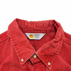 カーハート シャツ 半袖 レッド carhartt 古着 メンズ FREE ワーク 革タグの画像2