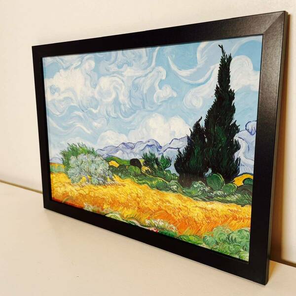 【額付きポスター】ゴッホ　Gogh　糸杉のある麦畑(新品)