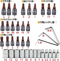 ソケットレンチセット 46点組 ラチェットレンチ 差込角6.35mm(1/4") 六角ソケット クイックリリースラチェットハンドル_画像2