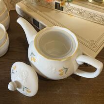y663 日本製 renoma PARIS ジャパニーズティーカップ＆ポット 湯呑み5客 茶器セット 前畑陶器 黄色いチューリップのデザインが素敵な逸品_画像5