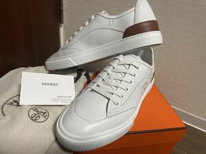 正規店購入 新品未使用 HERMES エルメス レザースニーカー ≪ゲット・GET ≫ ホワイトカラー size43 ショップカード付属 