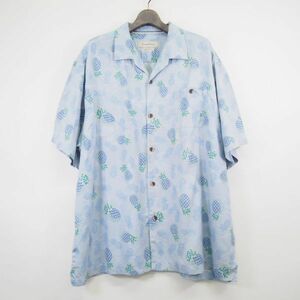 トミーバハマ Tommy Bahama ORIGINAL FIT パイナップル柄 シルク アロハシャツ(XXL)ブルー