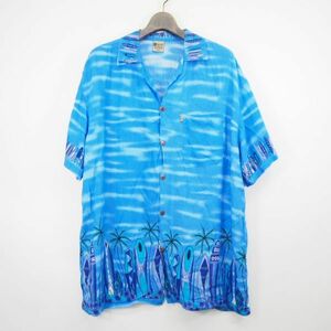 IN GEAR サーフボード ヤシの木柄 レーヨン アロハシャツ オープンカラーシャツ(XXL)ブルー