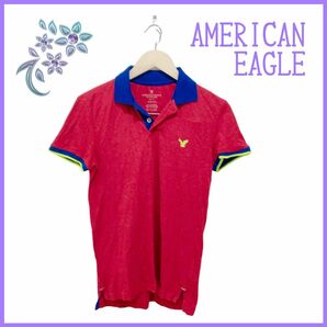 【AMERICAN EAGLE】ポロシャツ ワインレッド 蛍光イエロー 半袖