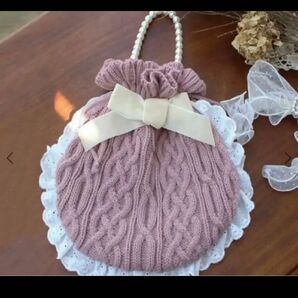 HB knit ribbon bagピンク