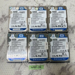 HDD-45 激安 HDD 640GB 2.5インチ SATA 内蔵HDD Westerndigital WD6400BPVT Crystaldiskinfoにて正常品 6個セット 中古