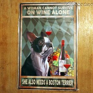 [ free shipping ] Boston terrier ④ wine metal autograph plate [ new goods ]