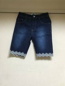  for girl ska LAP embroidery Denim short pants size 140 used beautiful goods 