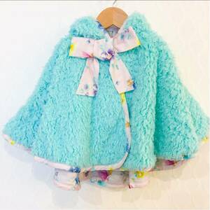 [ new goods unused ]fafafefe poncho cape Kids mint pink fea Lee . flower ......S size 70cm 80cm 90cm pastel 