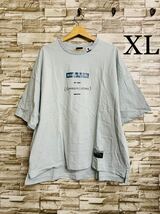 XL GU ジーユー ブルー サイドスリット コットン ドロップショルダー プリントTシャツ 半袖Tシャツ 半袖 Tシャツ トップス カットソー_画像1