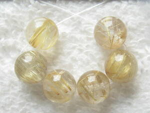 0 free shipping * natural stone & Gold rutile quartz ^ circle sphere!7.8mm!6 bead!!!!!!!!