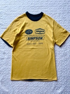 80's★ダブルフェイス リバーシブル Tシャツ SIMPSON STP TEXACO 黒×黄 ビンテージ