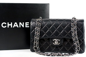 【美品】CHANEL シャネル ラムスキン マトラッセ Wフラップ 二重蓋 23 チェーン ショルダーバッグ ターンロック シルバー金具【LM89】