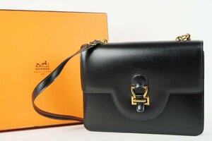 【超美品】HERMES エルメス サンドリン ショルダーバッグ ヴィンテージ ボックスカーフ ブラック【NY68】