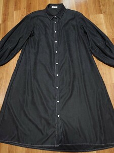 ゆったりデザイン ボリューム袖 コーデュロイ素材ワンピース 黒 長袖 フロントボタン 羽織り レディースL 未使用