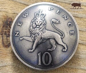 ◆コンチョ ループ式　イギリス　10ペンス　ライオン A　28mm　ボタン コイン パーツ