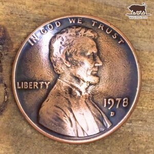 ◆コンチョ ネジ式　アメリカ　1セント　リンカーン　人物　燻し　18.5mm　コイン　ボタン　パーツ