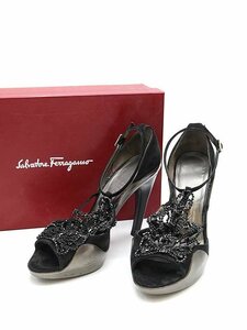 Salvatore Ferragamo サルバトーレ フェラガモ ビジューストラップ ハイヒールパンプス ブラック×グレー 7 IT4NFYFU8JS4