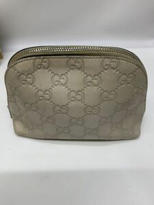 【良品】GUCCI グッチ 化粧ポーチ コスメポーチ ミニポーチ 小物入れ 141810 レザー　シマ　アイボリー