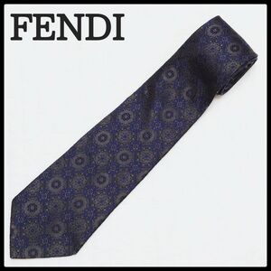 極美品 フェンディ FENDI ネクタイ パターン柄 高級 シルク100% 青