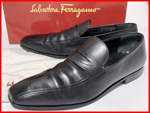 即決 Salvatore Ferragamo フェラガモ 9≒27cm スワールトゥ 黒 ブラック メンズ レザー C