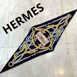 ☆新品同様☆HERMES ロサンジュ・ナノ ハートの女王 スカーフ ネイビー