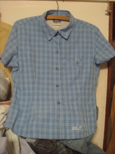 1908 Jack Wolfskin Jack Wolfskin adjuster attaching polyester check S/S short sleeves shirt L