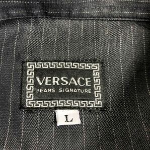 美品 Vintage VERSACE Jeans ヴェルサーチ メンズ グレー ストライプ 長袖シャツ トップス L表記の画像4