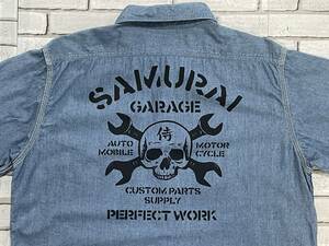 ＵＳＥＤ　サムライ　SAMURAI　SAMURAI GARAGE　半袖シャツ　シャンブレー　サイズＬ　SCCS-SC1　日本製　SAMURAI CLUB PRODUCTS