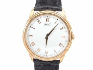 [ box * guarantee ]PIAGET Piaget gbena- hand winding 90968 750PG men's wristwatch K18 pure gold leather belt white face 