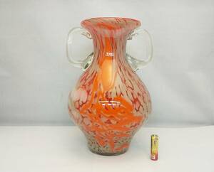花瓶　ガラス　高さ28cm　口径12cm　胴径18cm　重さ2937g　/　花器　花入れ　壺　インテリア　フラワーベース