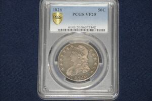 ♪　【送料無料】１８２６ アメリカ　キャップド・バスト　５０セント銀貨　ＰＣＧＳ　ＶＦ２０ ／ CAPPED BUST　♪