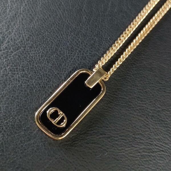 【美品】Dior　ディオール　ネックレス　CDロゴ　ブラック　ゴールド　プレート