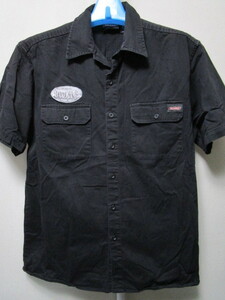 Dickies　半袖ワークシャツ・Ｌ・黒／ブラック（ディッキーズワッペン付き半袖シャツアメカジ古着）