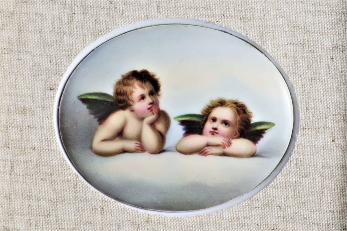 ☆Antique Germany/Austria Angel/Angel/Raphael/Hand-painted Ceramic Board Painting Miniature Painting Framed☆, painting, oil painting, religious painting