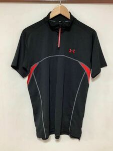 わ1188 UNDER ARMOUR アンダーアーマー ハーフジップ 半袖シャツ SM ブラック ストレッチ