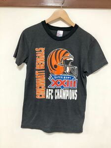 よ1164 USA製 OFFICIALLY LICENSED PRODUCT 半袖Tシャツ M ビンテージ 80's ダークグレー アメフト スーパーボール AFC CHAMPIONS