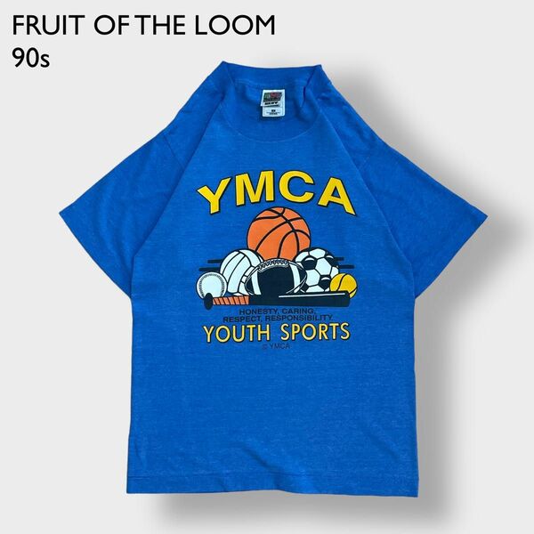 【FRUIT OF THE LOOM】90s メキシコ製 YMCA アーチロゴ スポーツプリントTシャツ シングルステッチ 古着