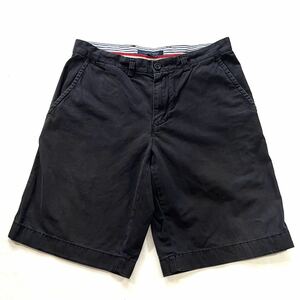 【TOMMY HILFIGER】トミーヒルフィガー コットンチノショーツ ハーフパンツ 短パン メンズW32 黒/ブラック 無地 フラッグロゴ 古着 USED