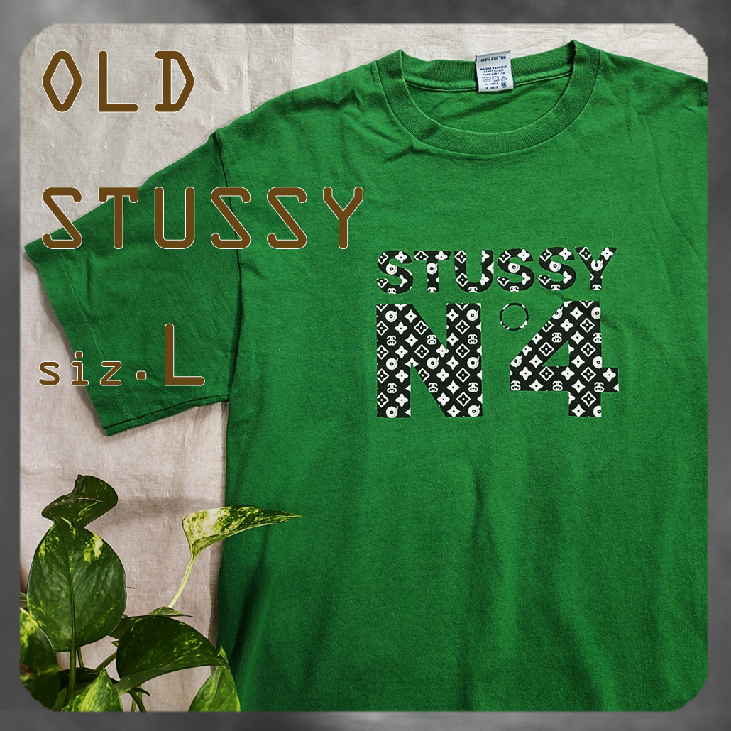 希少カラー USA製 OLD stussy N°4 モノグラム デカロゴTシャツ-